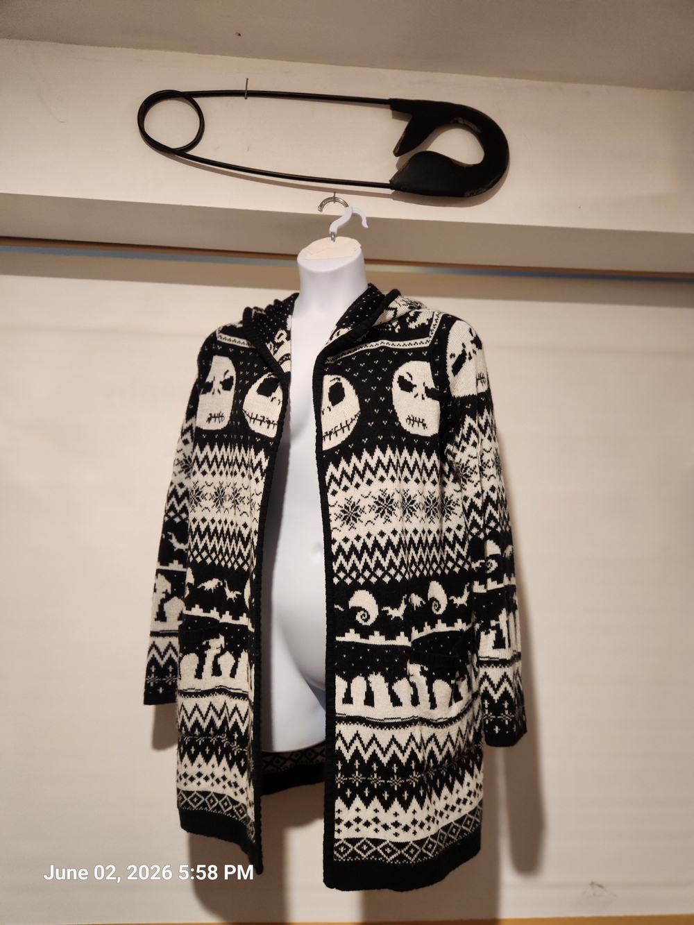 Disney Black & White Hooded Fair Isle Cardigan with Jack Skellington Motif